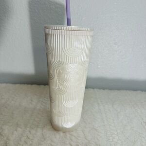 Starbucks Pearl White Tumbler with Lavender Straw